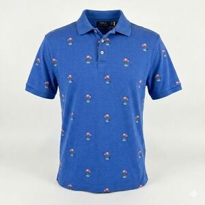 Polo Ralph Lauren Classic Fit Flamingo Polo Shirt Mens L Blue Embroidered AOP